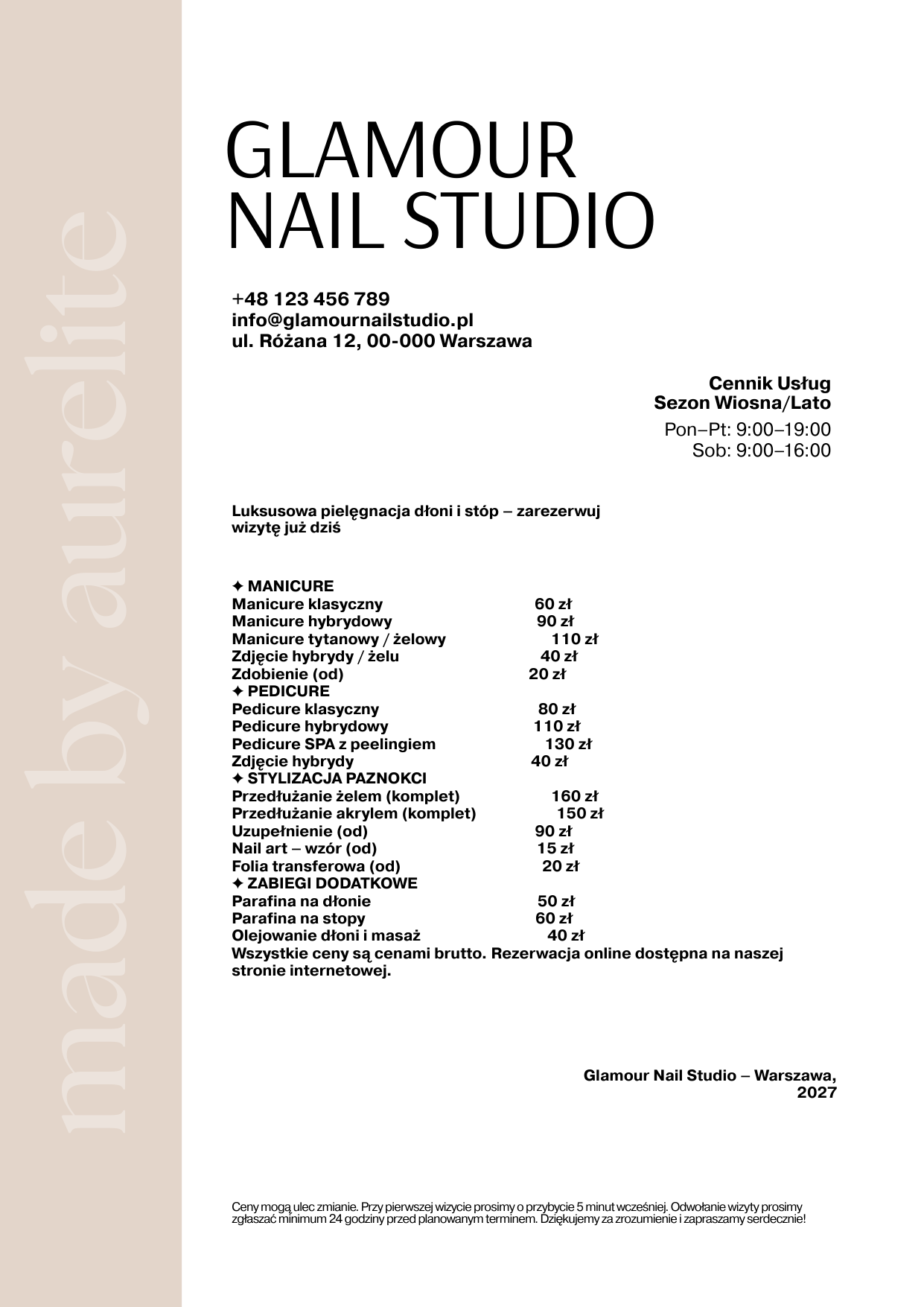 Cennik usług — Nail Salon